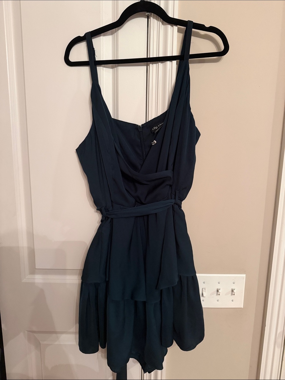City Chic Teal Dress with Waist Tie and Tiered Skirt